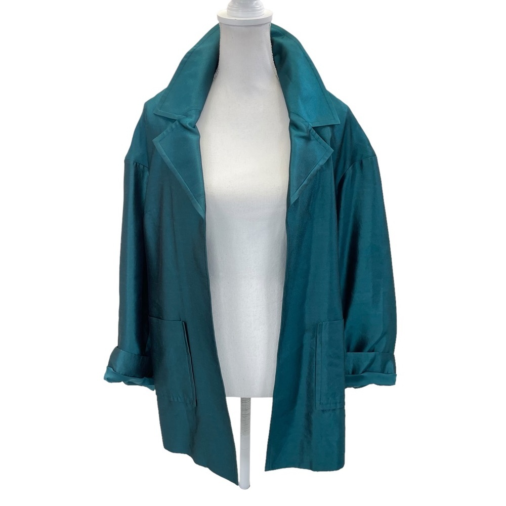 St. John Couture Raw Silk Jacket 8 Teal